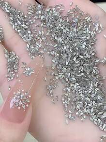 200pcs/100pcs/50pcs Mini Diamond Shaped Edged Zirconia Manicure Decorations, White & Pink Flat Bottom Sparkling Wheat Ear Nail Diamonds