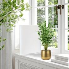 1pc Golden Metal Vase With Drainage Hole, Golden Plant Pot, Modern Decorative Planter For Indoor/Outdoor Decor, Perfect For Wedding Decor, Room Decor, Home Decor And Garden Decorations