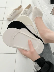 5 Pairs Women's Black And White, Solid Color, Low Cut, Non-Slipping, Breathable Knit Fabric, Ins Style, Japanses Lady Style Invisible Socks, Versatile Women Loafer Socks For Spring And Summer