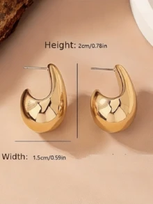 1 Pair Fashionable Minimalist Smooth Metallic Water Drop Shaped Earrings