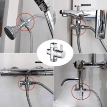 1pc 4-Way Shower Diverter Valve, Quick Open 1 Inlet 2 Outlet Shower Head Faucet Splitter Accessory