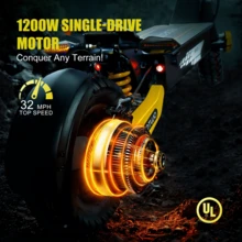 Off Road Electric Scooter For Adults, 1200W Motor Fast E Scooter, Up To 31/40 MPH Top Speed & 20/43 Miles Long Range, 11" Off-Road Tires, 330lbs MAX Load, Foldable - 黃色 - 查看 2