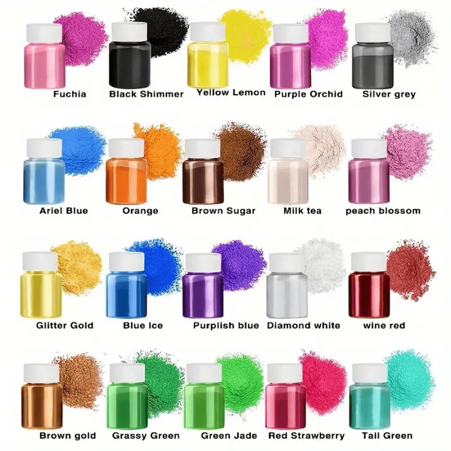 Conjunto com 20 Cores de 20ml Pigmentos Coloridos Perolados em Pó de Mica para Resina Epóxi - Conjunto de Arte em Resina - Para Fabricação de Sabonete, Tintas para Velas, Esmalte, Brilho Labial, Sombra, Slime e Corante para Vidro de Vela