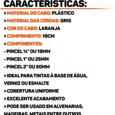 Kit Jogo 3 Pinceis Trincha Cabo Plástico Reforçado Verniz Pincel Pintura Paredes Bestfer