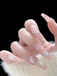 200pcs/100pcs/50pcs Mini Diamond Shaped Edged Zirconia Manicure Decorations, White & Pink Flat Bottom Sparkling Wheat Ear Nail Diamonds