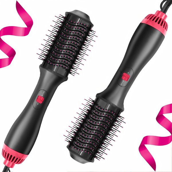 Brosse à air chaud en une étape, sèche-cheveux volumisant et coiffant, pour boucler et lisser les cheveux, coiffure volumineuse, moins de frisottis, plus de brillance et moins de dommages causés par la chaleur pour des brushings de salon. Peigne à air chaud pour une utilisation à la maison, également adapté pour les étudiants à l'école, cadeau de rentrée scolaire (norme européenne)