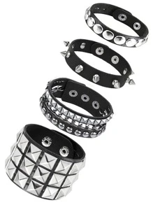 Yanxyad Punk Wrist Cuff Gothic Bracelet For Men Women, Black Punk Spiked Studded Bracelets Stylish Leather Spiked Bracelets PU Leather Rivet Studded Bracelet Punk Bracelet Goth Black Biker Wide Strap Adjustable Bangle Wristband For Men Women Gifts