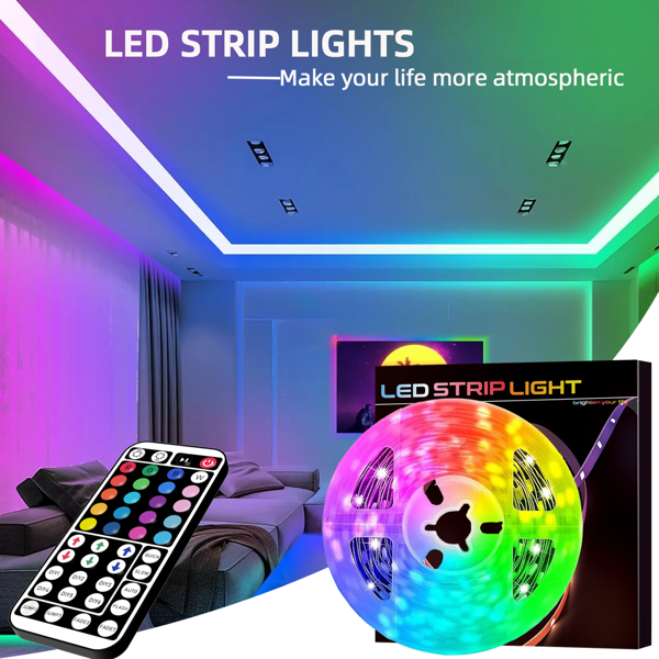 NBBUFF 3.28ft-98.4ft LED Strip Lights For Bedroom Room,With 44Key Remote, Flexible Use,Adjustable Color Flashing Speed,6 DIY Modes,Very Easy To Install,For Ceiling, Party Atmosphere Lights ,Festive Atmosphere Lights,Holiday Gifts