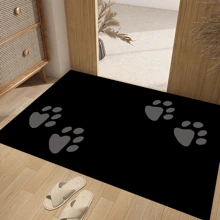 1pc Black Paw Print Crystal Velvet Doormat, Machine Washable, Entrance Mat, Floor Mat, Suitable For Entryway Decoration In Living Room, Porch Etc., New Arrival For Spring & Summer, Dirt-Resistant,
