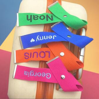 Custom Embroidered Name Luggage Tag, Colorful Fabric Strap, Personalized Lost Prevention Tag/Strap, Travel Accessories, Suitcase Handle Wrap, Casual/Cute/Basic Style, For Luggage Identification,School Supplies,Back To School,School Gift,For Office,For School,For Classroom,For Teacher Gifts,For University,For Colleague,For Dorm Rooms,For Teacher,For Boys And Girls,For Teenagers,Junior High School Students,Middle School Students,High School Senior High School Students,College Students,University Students,Freshman,Sophomore,Underclassmen