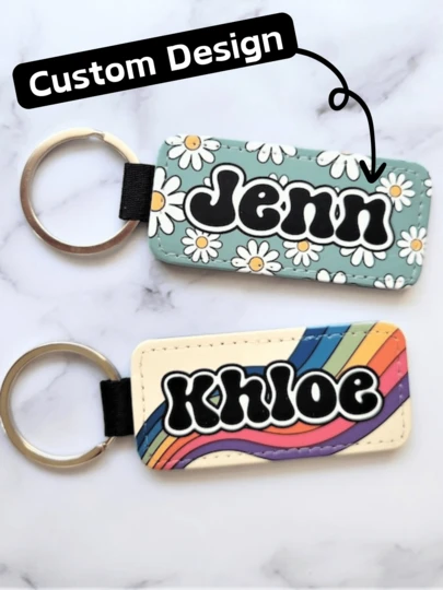 1 pièce Porte-clés en PU personnalisé avec motif floral rétro groovy champignon boho hippie, romance délicate, pour le bureau, l'école, la salle de classe, les cadeaux d'enseignants, l'université, les collègues, les chambres d'étudiants, cadeau d'anniversaire