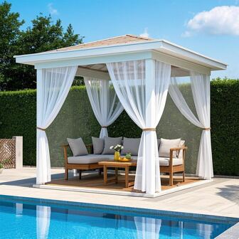 1 Piece White 160cm Width Adjustable Height Outdoor Decorative Mosquito Net Curtain, Transparent Breathable Sheer Curtains For Party, Dining, Gazebo, Screens Insects And Bugs - Suitable For Garden, Patio, Balcony, Garage, Backyard, Porch, Pavilion, Canopy