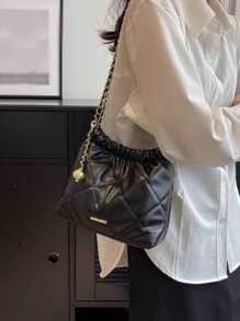 Bolso cuadrado versátil para el hombro, elegante y sofisticado bolso cruzado casual para ir y venir, sencillo y de moda bolso de hombro de mujer con correa de cadena, bolso debajo del brazo con diseño de diamante