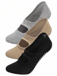 3 Pairs/1 Pair Women Round Toe Backless Non-Slip Jumping Aerobics Dance Pilates Fitness Yoga Socks - Multicolor - View 1