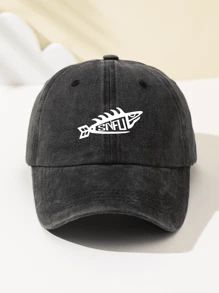 1 Stück Damen ausgewaschene SNFU Fisch Muster Mode Softtouch Baseballkappe, personalisiertes minimalistisches Design, verstellbarer Umfang, atmungsaktiver Sonnenhut, Geschenk für Feiertage, Studenten, Outdoor-Sport, Camping, Reisen
