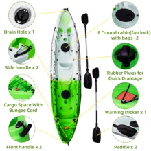 Danolapsi Fishing Kayaks,Hard Shell Recreational Ocean Kayak Boat,12.14FT Sit On Top Kayak For 2-3 Person Adults With Paddle & Comfortable Seat,Capacity Of 600LBS - Green - View 7