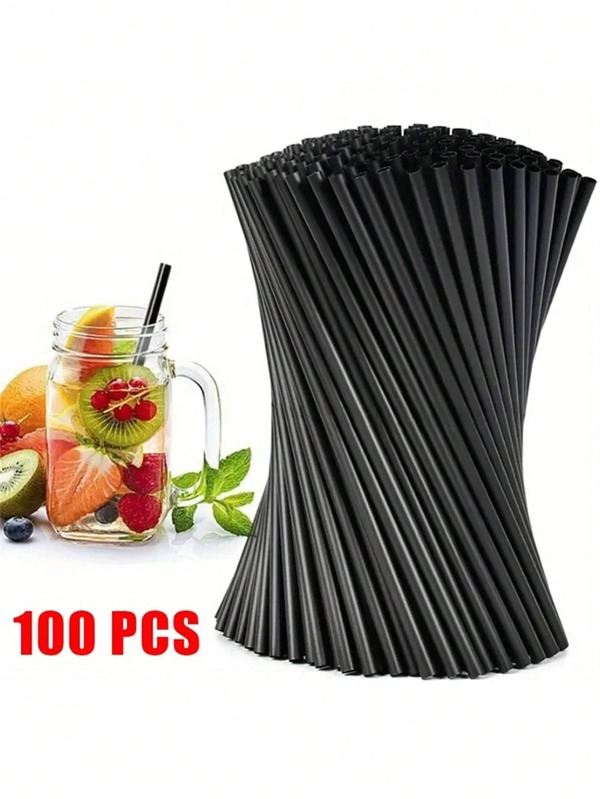 100 piezas Pajitas reutilizables de PP - Pajitas flexibles duraderas y seguras para alimentos de color negro para batidos, boba, té de burbujas y bebidas tropicales - Alternativa a las pajitas de plástico desechables, perfectas para el hogar, fiestas, restaurantes, pajitas para batidos, accesorios para bebidas de fiesta