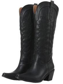 Botas vaqueras vintage para mujer, con punta puntiaguda, bordadas, sin cordones, de tacón medio, para festivales de música, bares, clubes, bodas, exteriores, botas altas hasta la rodilla.