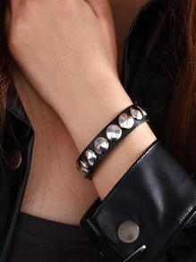 Yanxyad Punk Wrist Cuff Gothic Bracelet For Men Women, Black Punk Spiked Studded Bracelets Stylish Leather Spiked Bracelets PU Leather Rivet Studded Bracelet Punk Bracelet Goth Black Biker Wide Strap Adjustable Bangle Wristband For Men Women Gifts