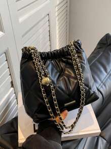 Bolso cuadrado versátil para el hombro, elegante y sofisticado bolso cruzado casual para ir y venir, sencillo y de moda bolso de hombro de mujer con correa de cadena, bolso debajo del brazo con diseño de diamante