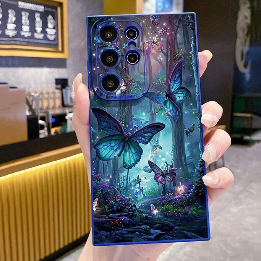 Glow In The Dark Butterfly Phone Case For  Galaxy A06 A16 A55 A54 5G A52 A53 A14 A34 A15 A35 S21 FE S25 S22 S23 S24 Ultra - 2_Dark Grey - View 1