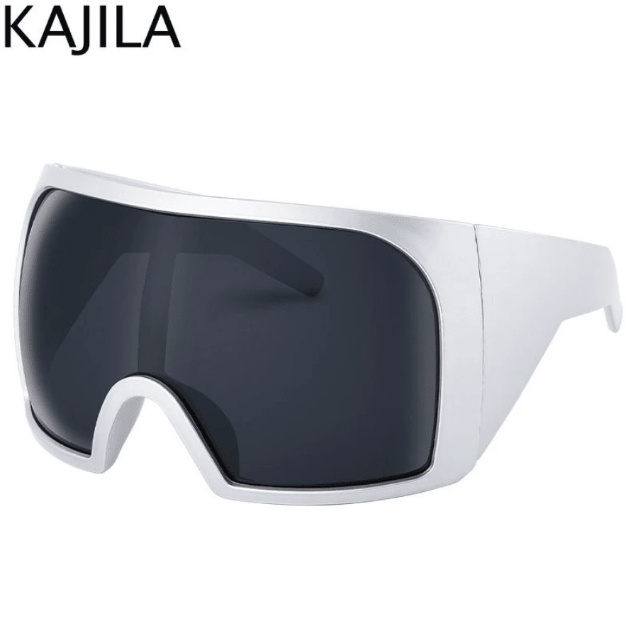 Oversized Punk Shield Sunglasses Women Men Big Frame 2025 Luxury Brand Steampunk Mask Sun Glasses For Ladies Sports Goggle UV400 - C2 Sliver Gray_Red - View 1
