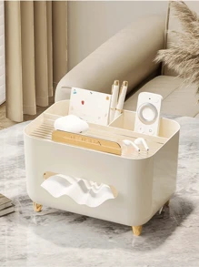 Luxury Style Living Room Tissue Box With Remote Control And Storage Compartments, Cream Color Home Bathroom Decor Bathroom Organizer Fall Decor Back To School