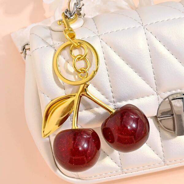 Portachiavi a forma di ciliegia, accessori per chiavi in metallo a forma di frutta, accessori alla moda per zaini, accessori per auto, accessori per portafogli, adatti come regalo per la Festa della Mamma, la Festa dell'Insegnante, San Valentino, ciondolo per borse, accessori scolastici a forma di frutta