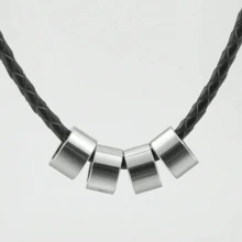 Custom Surname Necklace, 50cm Black Leather Chain, Stainless Steel Beads, Unisex Magnetic Pendant Necklace - Silver - View 17