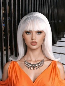 Retro 14-Inch Women's Wig With Flat Bangs - Short Straight Hairstyle, Heat-Resistant Synthetic Hair, Perfect For Role-Playing, Daily Holidays, Christmas, Valentine's Day And Music Festivals, Retro Style, Daily Parties, Synthetic Hair, And Party Daily Wigs