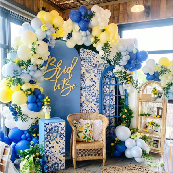 Set da 143 pezzi di ghirlande di palloncini blu reale e limone giallo, inclusi palloncini in lattice azzurro chiaro, rosa pastello, giallo e bianco, adatti per feste estive a tema limonata, docce nuziali, anniversari, compleanni, matrimoni, decorazioni fai-da-te per feste, uso interno ed esterno, Natale