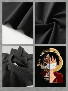 One Piece Anime Graphic Men's 220g T Shirt 1pcs Stylish 100% Cotton Casual Tee Digital Printed T Shirt - Black - View 4