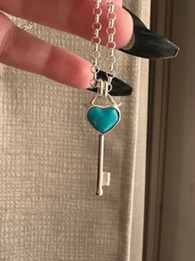 1pc Silver Color Metal Alloy Turquoise Heart Shaped Elegant Necklace, Suitable For Dating, Party, Concert And Daily Wear