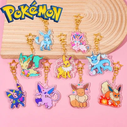 pocket monsters Pokemon Accessories - 9 Forms Eevee Acrylic Keychain, Cute Backpack Charm Pendant DIY Jewelry For Women Car Accessories Bag Charm Backpack For School Letter Cartoon Goth Y2k