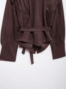 Chaqueta de mujer Seelio nueva para otoño/invierno con cintura ceñida y de ante - Café integral - Ver 9
