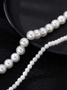 Conjunto de 2 tornozeleiras com contas de pérolas, tornozeleira moderna e minimalista com contas de pérolas falsas, tornozeleira pequena e grande com pérolas para uso na praia, para meninas e mulheres
