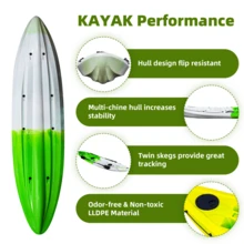Danolapsi Fishing Kayaks,Hard Shell Recreational Ocean Kayak Boat,12.14FT Sit On Top Kayak For 2-3 Person Adults With Paddle & Comfortable Seat,Capacity Of 600LBS - Green - View 6