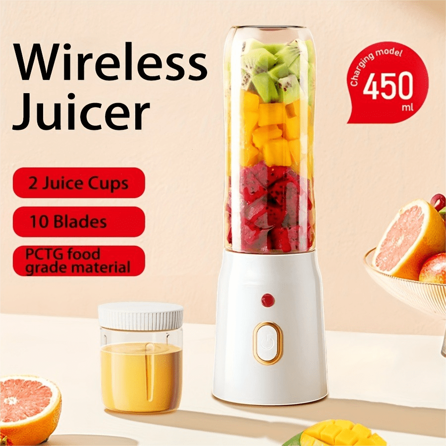 SOKANY 1 Piece Portable Juicer, Dual-Purpose Juicer, Portable USB Rechargeable Mini Blender, Fresh Juicer Cup, Wireless Portable Juicer, Comes With Sports Cup Lid, Personal Size Blender, Used For Smoothies And Cocktails, Family Fruit Blender, Very Suitable For Kitchen, Family, Travel, Is A Small Artifact For Making Drinks In Summer
