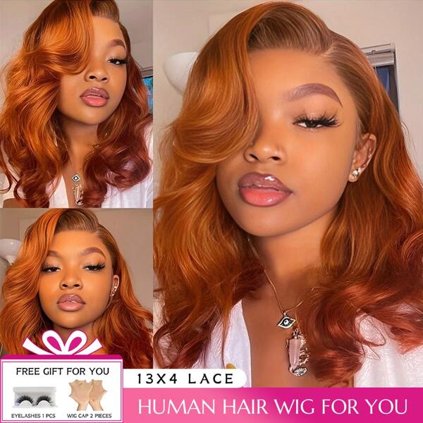 40 Inch 200% Density 13x4 HD Transparent Lace Front Wig - Ginger Orange Body Wave Glueless Wig With Pre-Plucked Hairline | Natural Look For Women & Men, All Ethnicities, Versatile Hairpiece, Elegant Hairpiece