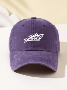 1 Stück Damen ausgewaschene SNFU Fisch Muster Mode Softtouch Baseballkappe, personalisiertes minimalistisches Design, verstellbarer Umfang, atmungsaktiver Sonnenhut, Geschenk für Feiertage, Studenten, Outdoor-Sport, Camping, Reisen