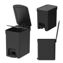 Trium Pedal Trash Can For Kitchen Bathroom Office OR 6 Liters Washroom Compact With Hidden Bag Ring With Sturdy Lid Special For Bags - 黑色 - 查看 3