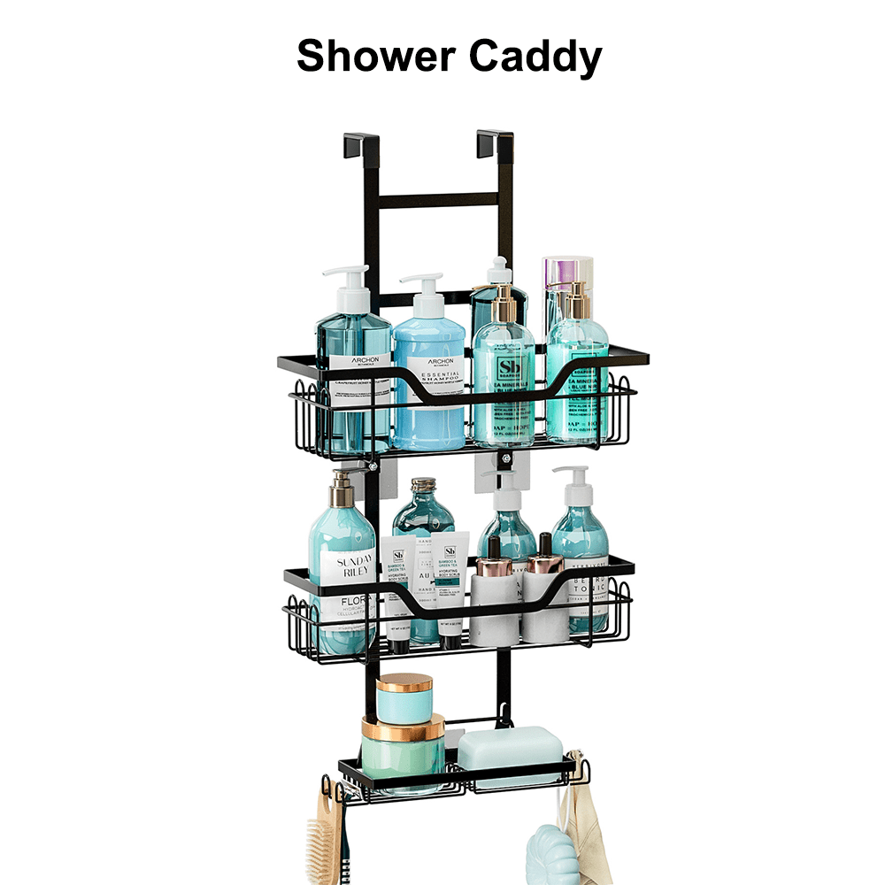 3-Tier Shower Caddy: Anti-Rust, Multifunctional Black Hanging Shower Box With Hooks - Suitable For Storing Shampoo, Shower Gel, And Fragrance Household Products Halloween, Christmas Decorations Back To School