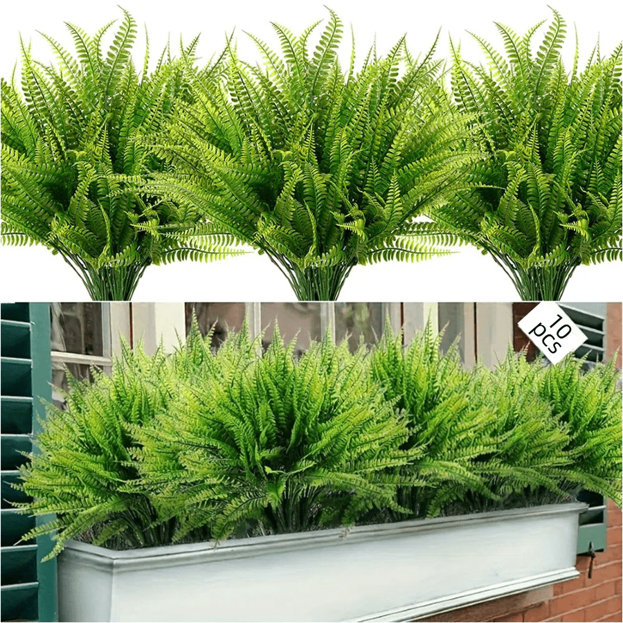 10pcs Artificial Moss Fern Potted Plants, Antioxidant Boston Ferns, Plastic Faux Shrubs For Outdoor Artificial Greenery, UV-Resistant Fake Plants, Perfect For Wedding Decor, Indoor & Outdoor Decor, Home Decor, Rome Decor And Wedding Decor