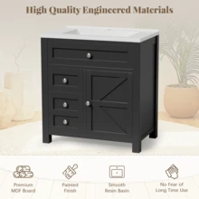Furniwell 30"  Freestanding Bathroom Vanity Set With Resin Sink Top, 2-Drawer Wood Storage Cabinet / Soft-Close Door & Silver Metal Handles - màu đen - Xem 6