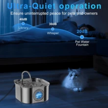3.2L/108oz Stainless Steel Automatic Cat Water Fountain, Large Capacity With 8pcs Filters, Quiet Operation, Water Filtration, Visible Water Level Window, Suitable For Cats & Dogs, USB Powered, No Battery Required - 3.2L - View 8