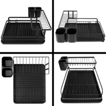 Double-Tier Dish Drainer With Cutlery Holder And Cup Organizer, Black Steel - màu đen - Xem 6