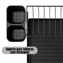 Double-Tier Dish Drainer With Cutlery Holder And Cup Organizer, Black Steel - màu đen - Xem 3