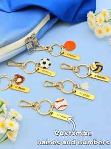 1 pièce Porte-clés personnalisé en acier inoxydable, personnalisable avec votre nom, numéros et noms de maillots préférés, faisant des souvenirs sportifs pour les fans de sports. Pendentifs de volleyball/baseball/badminton/basket-ball/football, colorés, amusants, intéressants