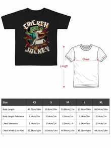 Boy's Cool Graphic Tee Shirt  Style Chicken Jockey Print Fun Summer Casual Top For Kids  Unique Cartoon Design Short Sleeve TShirt