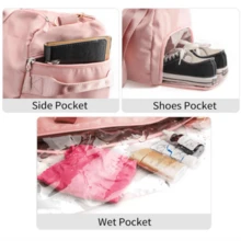 Bolsa deportiva multifunción negra para gimnasio, mochila grande para yoga con múltiples bolsillos, bolsa de viaje portátil, correas de hombro ajustables, duradera, con bolsillo impermeable para toalla húmeda. - Rosa - Ver 5